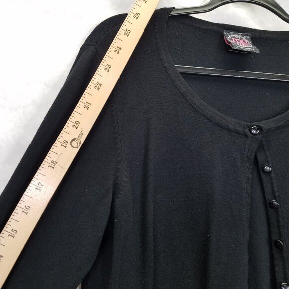 Too Fast Cardigan Womens XL Sugar Skull Bow Embroidery Button Stretch Knit Black - Picture 15 of 16